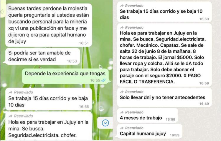 CUIDADO: Falsos Anuncios de Trabajo en una mina de Jujuy en nombre de Capital Humano circulan por WhatsApp