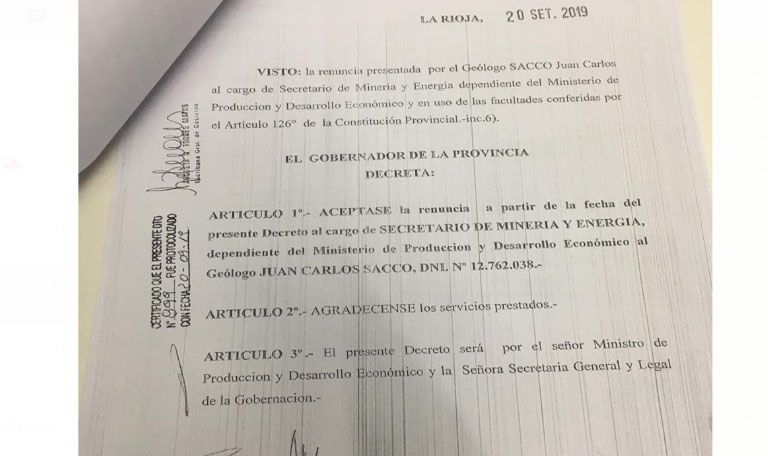 La RIoja: Finalmente y luego de la protesta de sus empleados, renunció el director de minería Juan Sacco