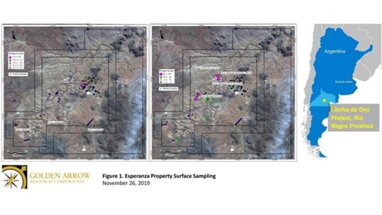 Río Negro/Proyecto Flecha de Oro: Golden Arrow informa resultados de alta ley provenientes del programa de muestreo inicial