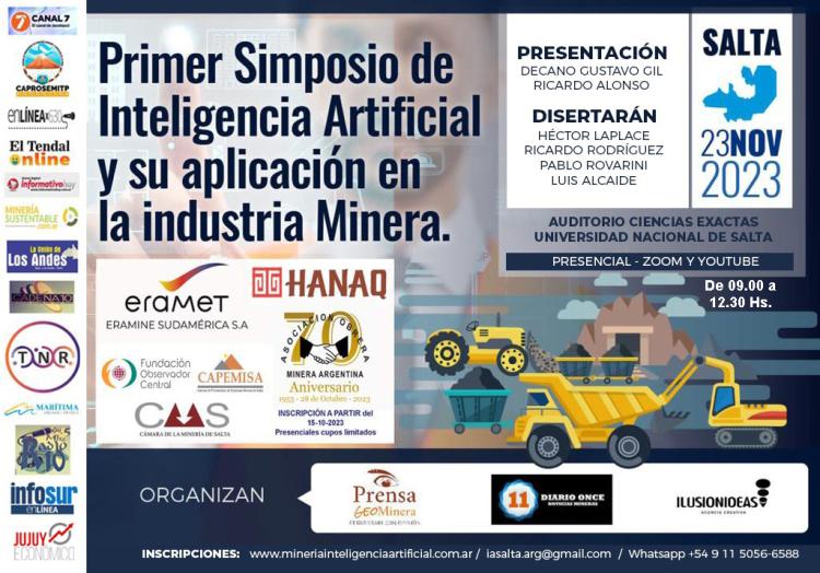 Laplace,  Cacciola y Alonso estarán presentes en el Primer Simposio de Inteligencia Artificial aplicada a la Industria Minera a realizarse en Salta