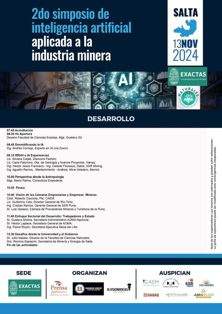 Salta: Declaran de Interés Académico al Segundo Simposio de Inteligencia Artificial aplicada a la Industria Minera