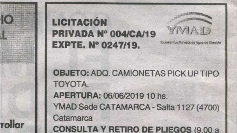 Catamarca: Licitación a la Luis de Miguel; "Tipo Toyota..."